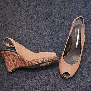 Vintage Donald Plliner Brown Peep-Toe Wedge Sandals